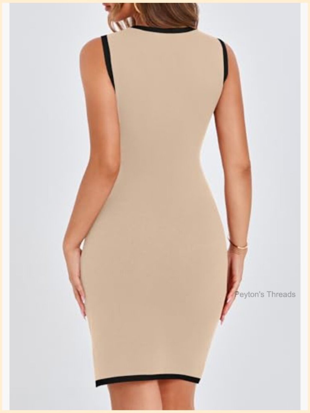 Sleeveless Crew Neck Knit Bodycon Mini Dress Patch Pockets Button Decor - Picture 2 of 7